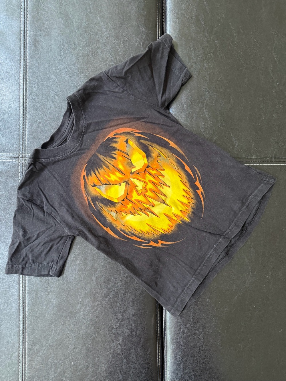 Halloween - Boy’s Black T-Shirt with Orange Jack-O'-Lantern Graphic